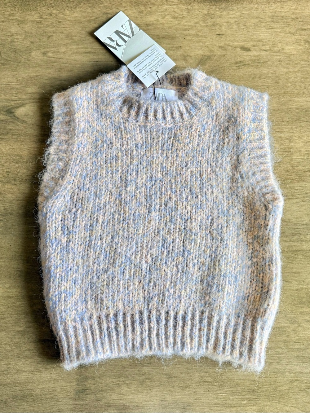 Zara Fuzzy Yarn Knit Sleeveless Round-Neck Sweater Vest